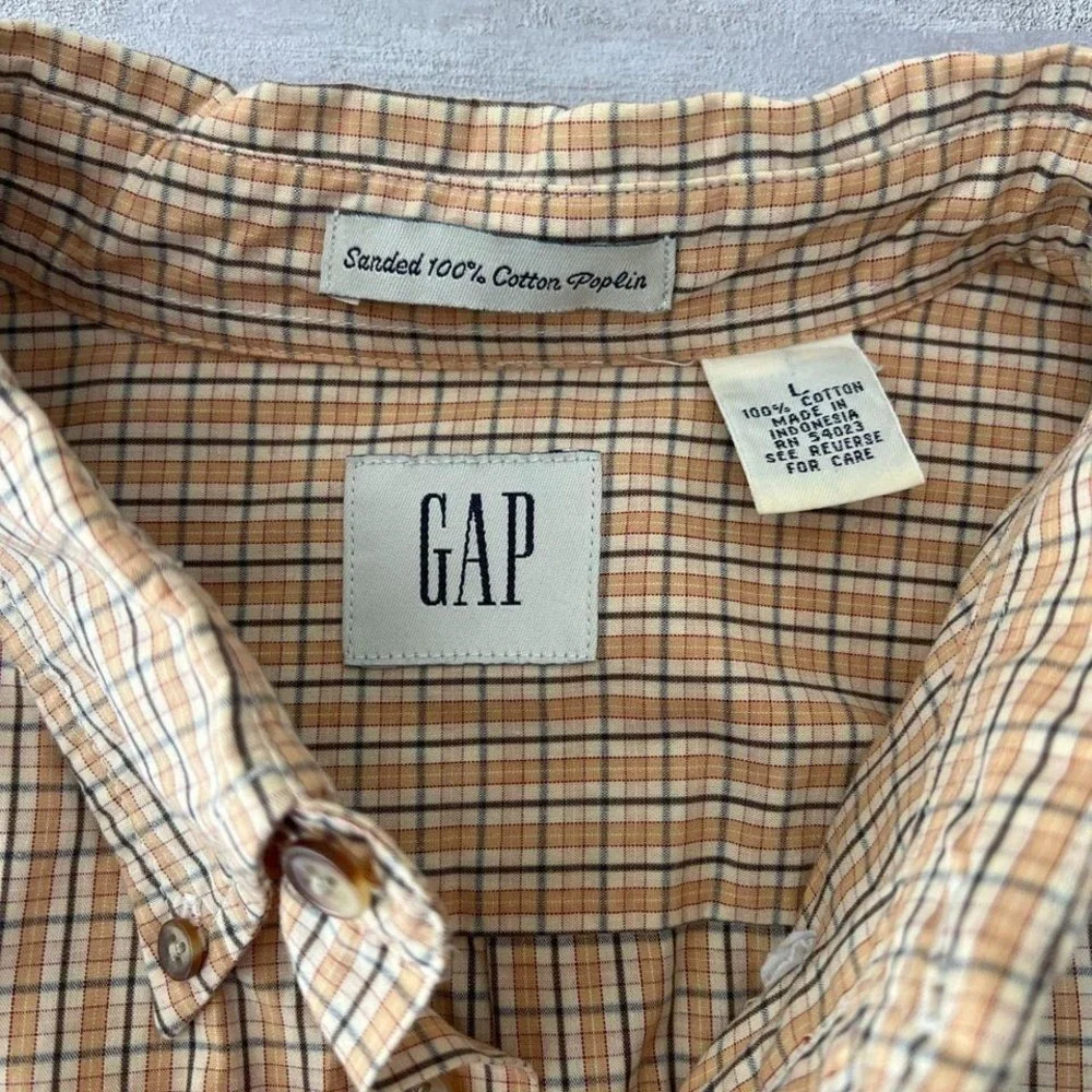 Gap Mens large checkered yellow plaid long sleeve button down shirt 100% cotton‎